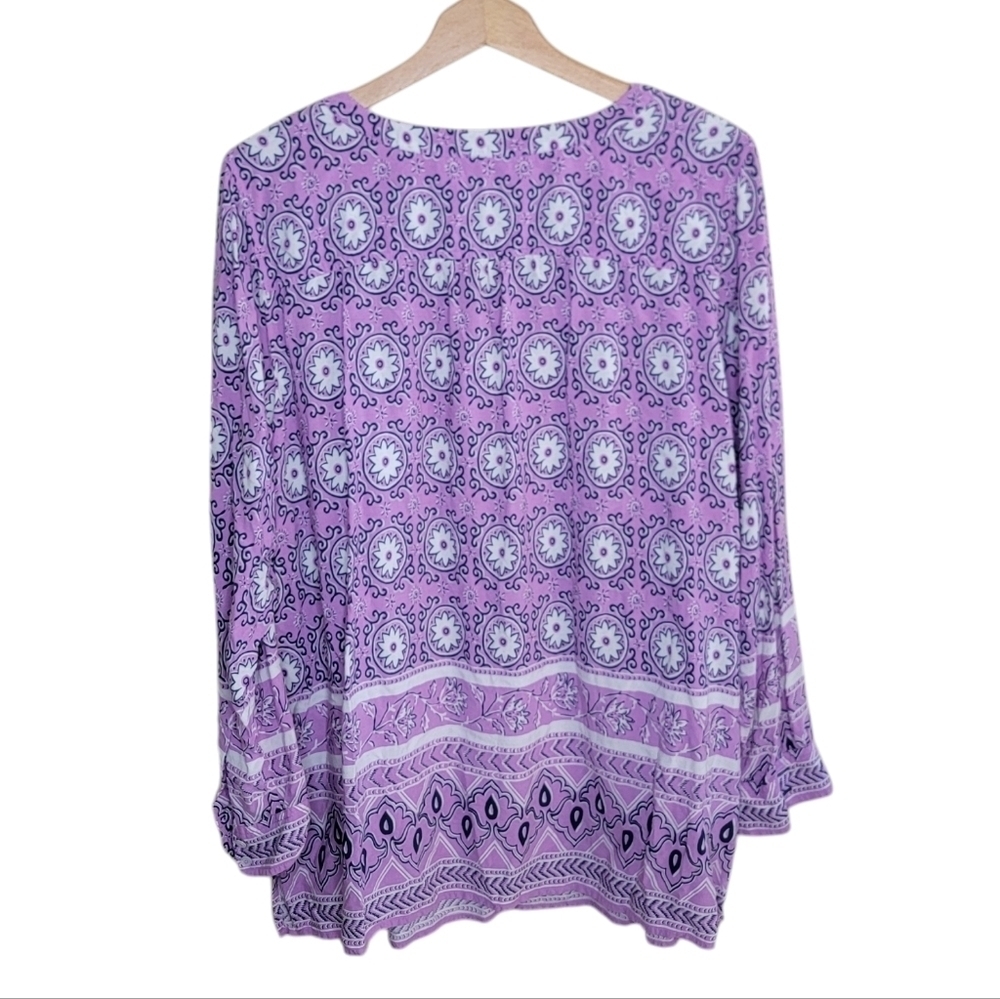 Talbots Purple White Navy Patterned Floral Medallion Blouse Size 2X Plus - Picture 5 of 5